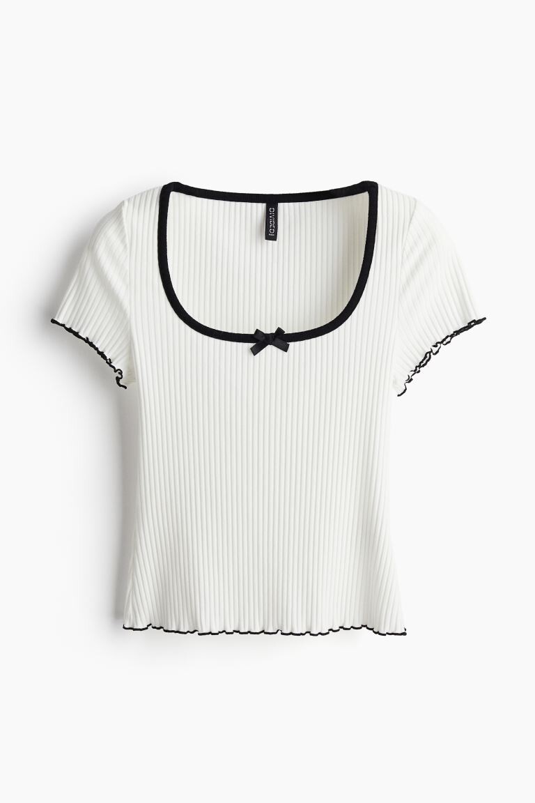 

Рубашка в рубчик с деталями оверлока H&M, белый