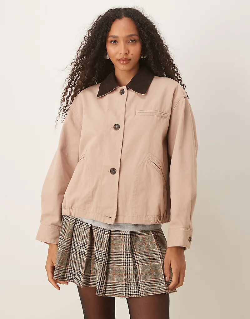 

Куртка-бомбер ASOS DESIGN с воротником шоколадного цвета в пыльно-розовом цвете