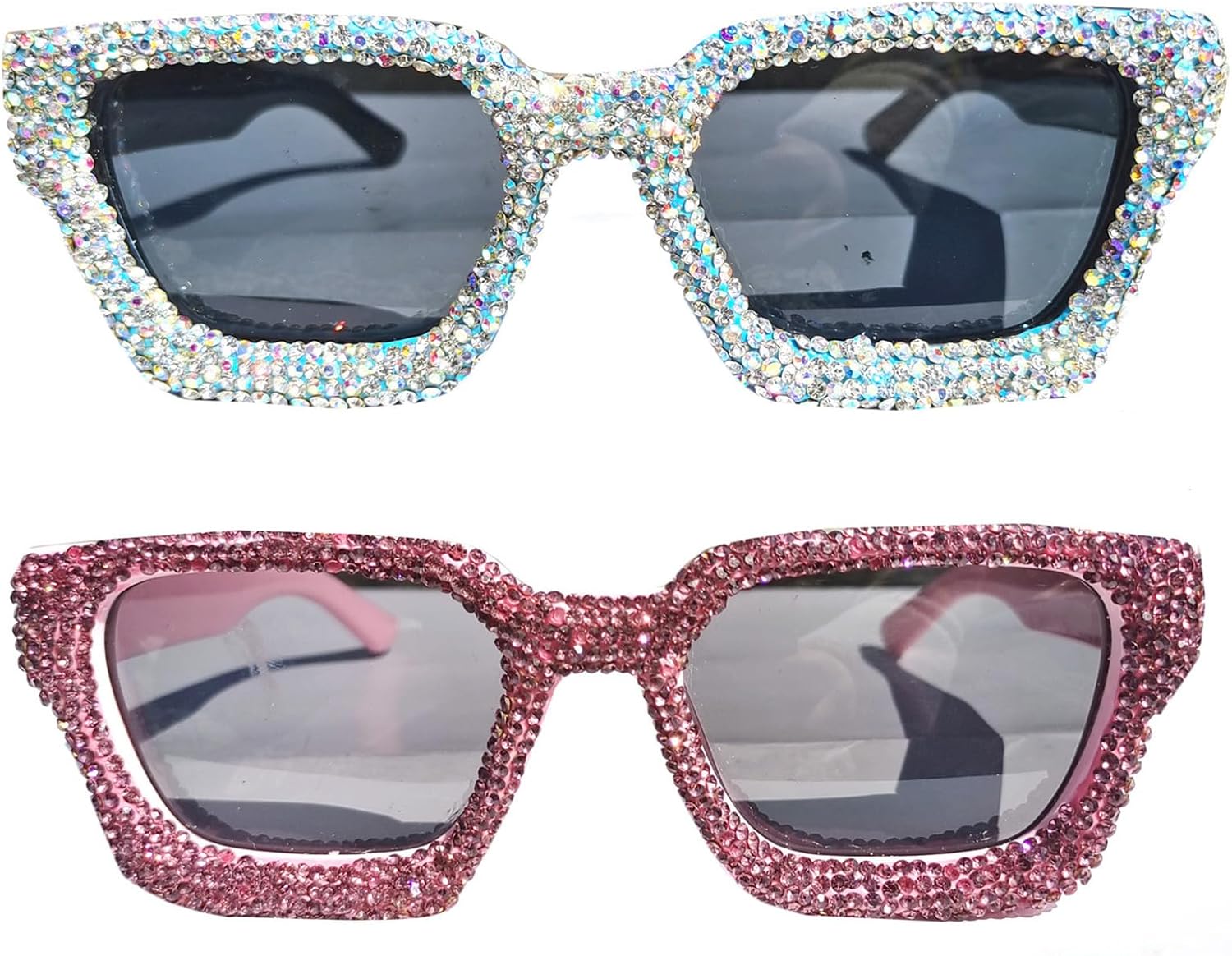 

Солнцезащитные очки Helena Oversized Square Rhinestone Sunglasses for Women, модные, с толстой оправой, защитой от УФ-излучения UV400, футуристические, с бриллиантами, дизайнерские, White+pink