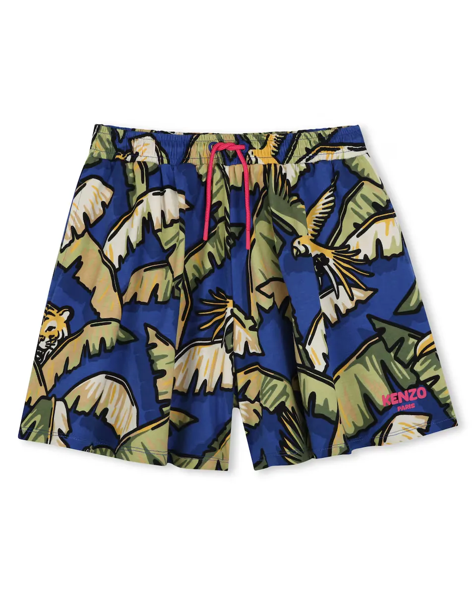 

Хлопковые шорты для девочек с принтом и кулиской Kenzo Kids, синий индиго