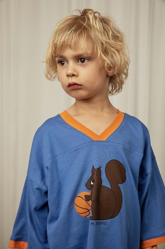 

Детская хлопковая футболка с белочкой Mini Rodini, синий