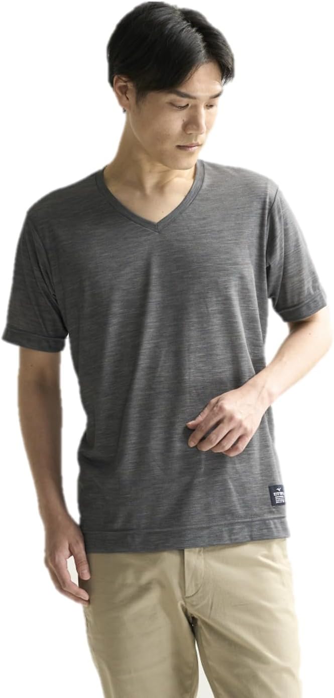 

Футболка MIZUNO Merino Wool 365, V-образный вырез, короткий рукав, быстросохнущая, с стойкими дезодорирующими свойствами, регулирующая температуру и влажность, унисекс/для взрослых, угольно-серый меланж