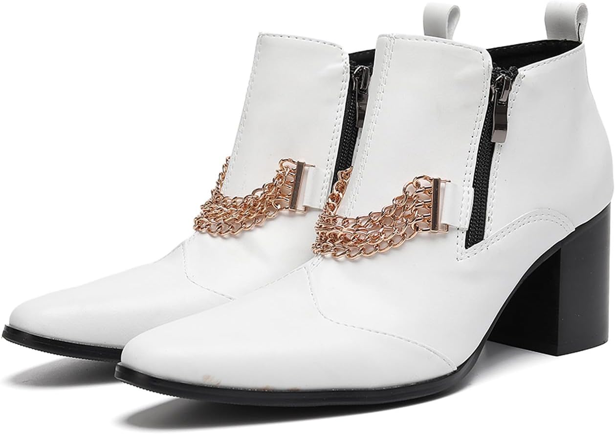 

Мужские кожаные ботинки Chelsea Santimon с цепочкой - ботинки с острым носком, на молнии и каблуке-блоке, модные ботинки в стиле панк, вестерн для вечеринки, уличного стиля и сцены, белый
