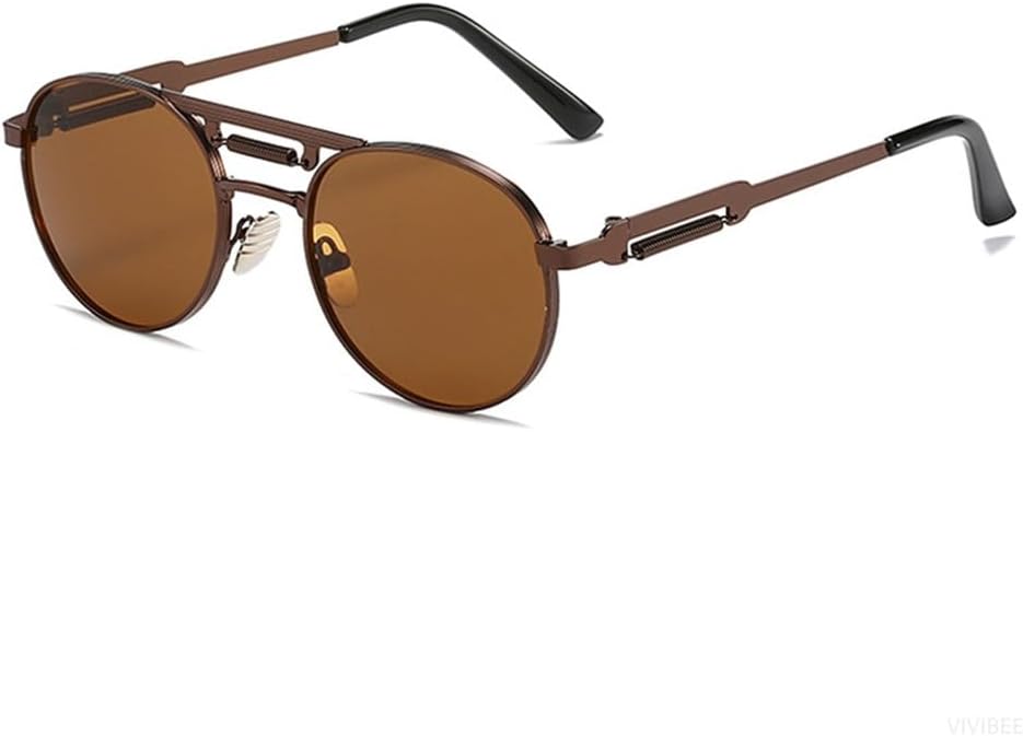 

Круглые солнцезащитные очки в стиле стимпанк, винтажные мужские, с защитой от УФ-излучения UV400, металлические, в стиле хип-хоп, женские, ретро-очки KTUCN, Brown Brown