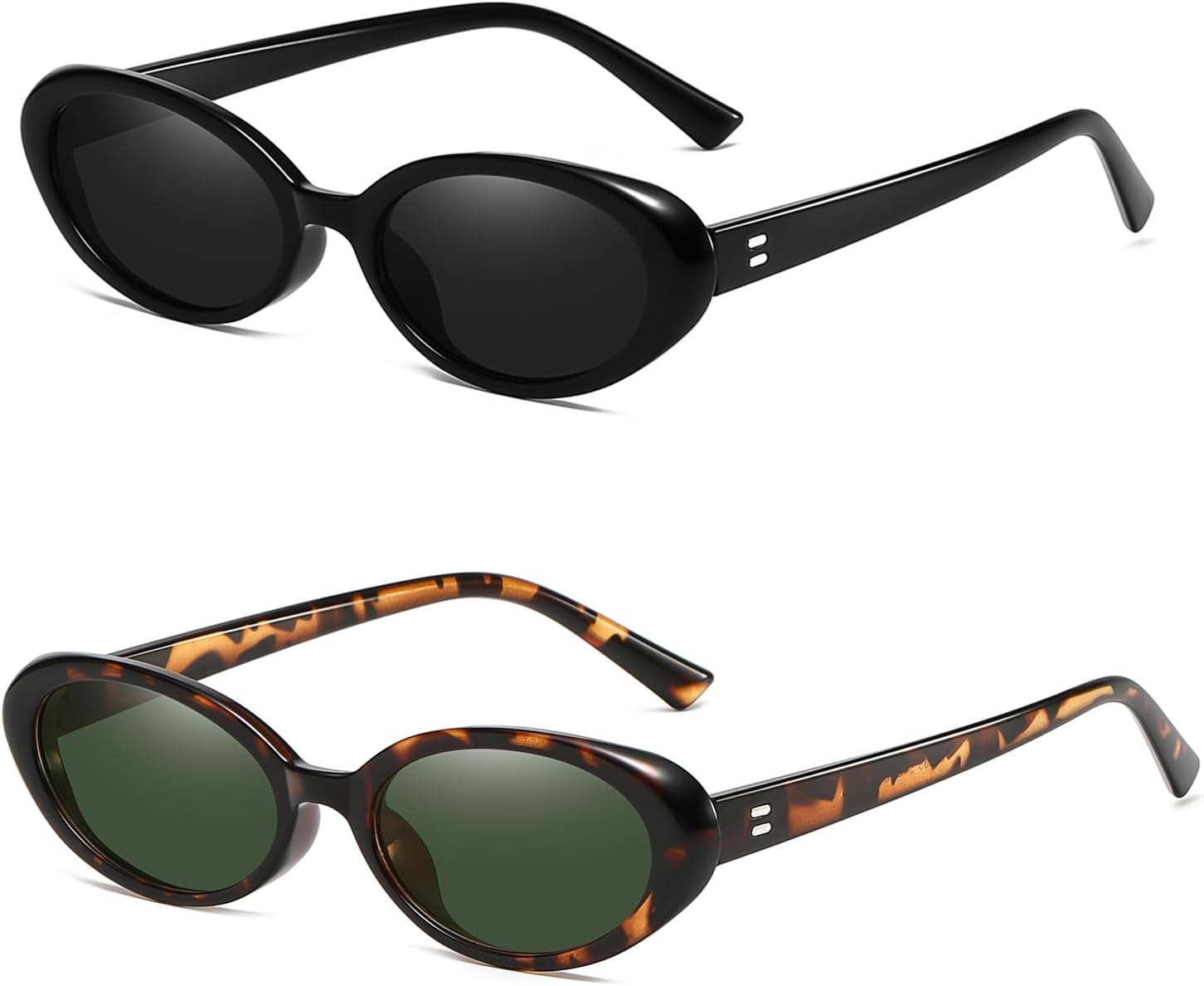 

Винтажные маленькие овальные солнцезащитные очки для женщин, «кошачий глаз», дизайнерские мужские солнцезащитные очки в стиле 90-х годов TOSGMLOUS, 2 Pack (A1 Black/Grey+ Leopard/G15)