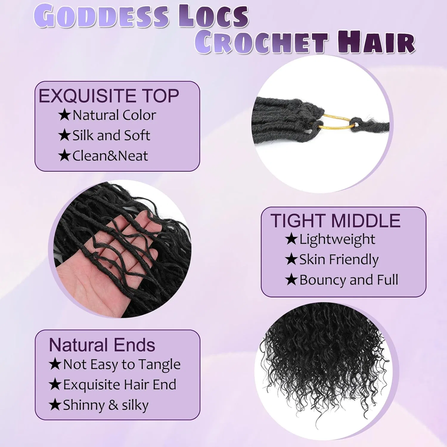 Набор искусственных локонов для наращивания Boho Faux Locs, 8 упаковок Fanwyfyu, 1B — фото 3