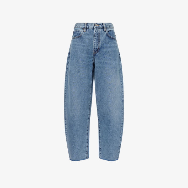 

Джинсы с завышенной талией и расклешенными штанинами Bubble crop Frame, цвет knock out raw fray