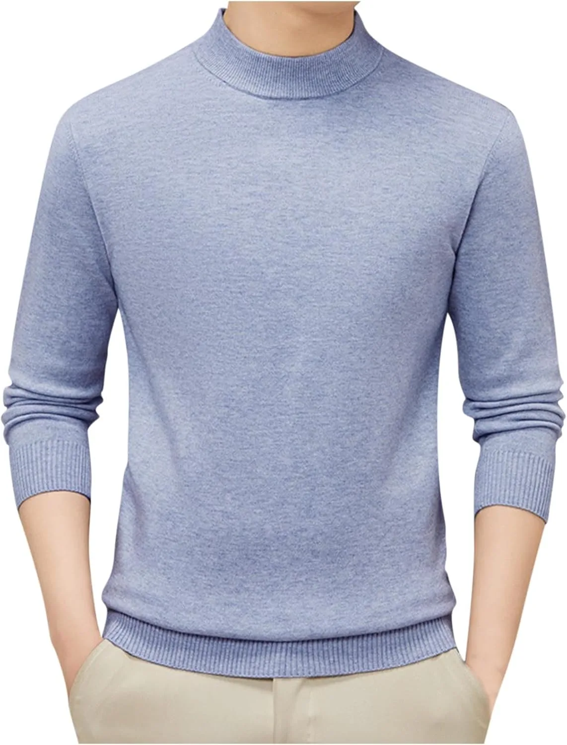 

Мужской воротник-стойка, ребристый трикотажный пуловер, легкий, приталенный, однотонный QUNPIU