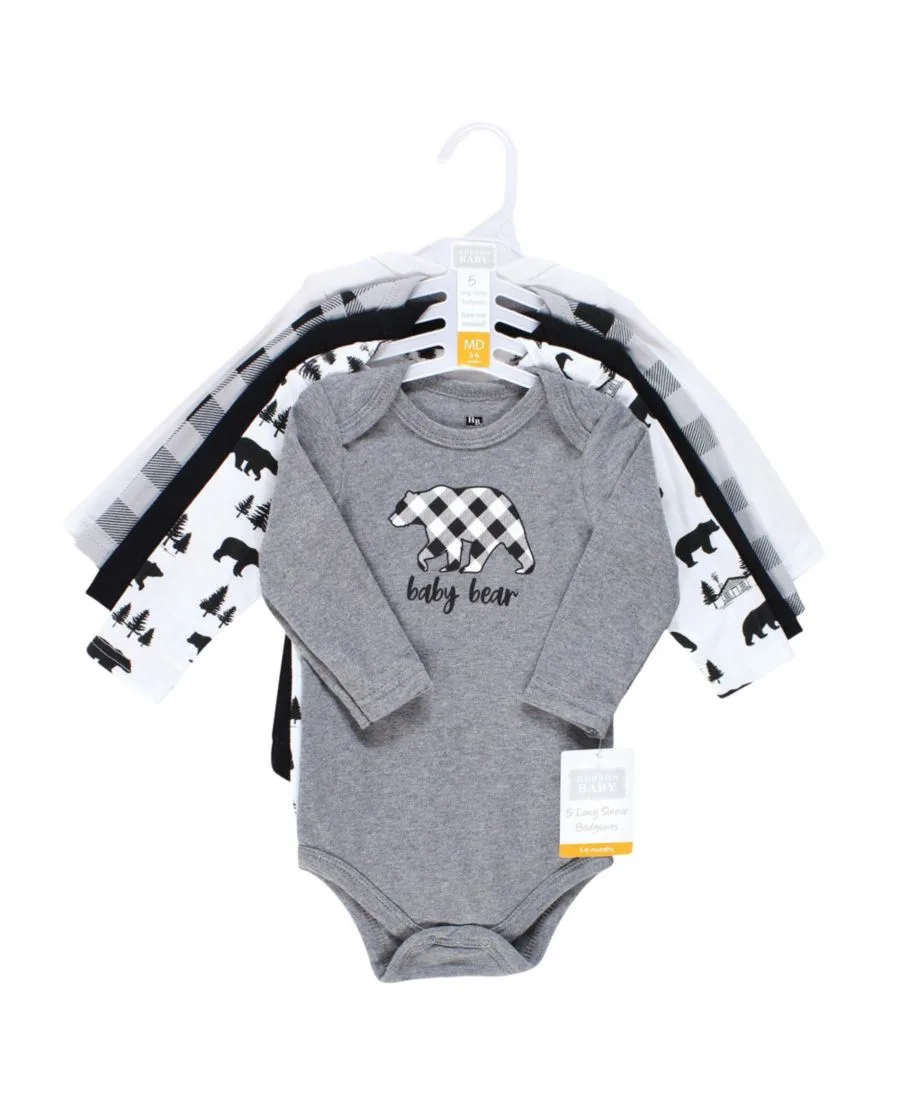 Коллекция из пяти хлопковых боди с длинными рукавами Hudson Baby, baby bear серый черный — фото 2