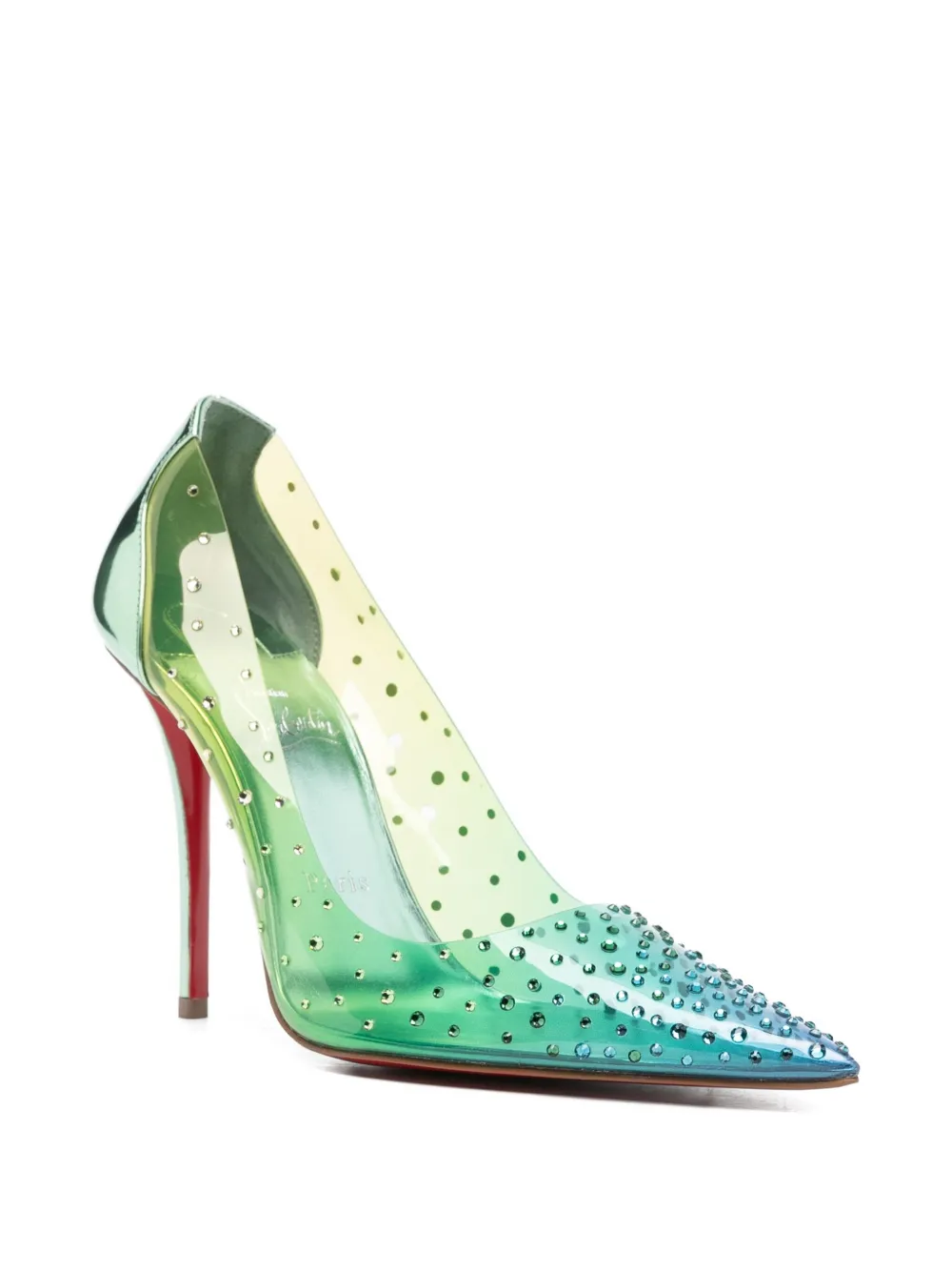 Туфли-лодочки Miss Z Degrastrass с кристаллами, каблук 100 мм Christian Louboutin, зеленый — фото 2