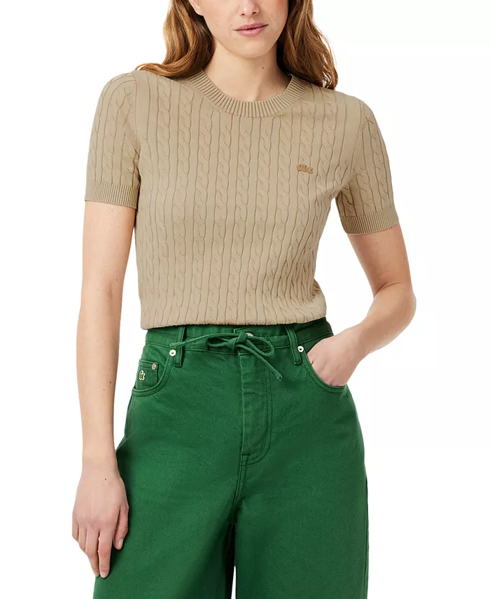 

Женский хлопковый джемпер с коротким рукавом LACOSTE USA, коричневый/бежевый