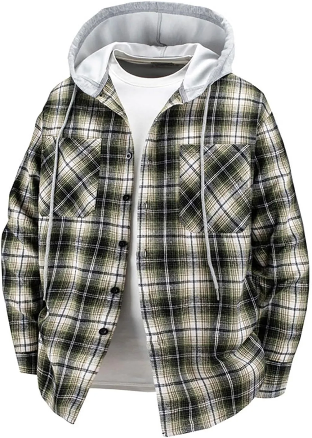 

Мужская фланелевая толстовка-рубашка с капюшоном и карманами