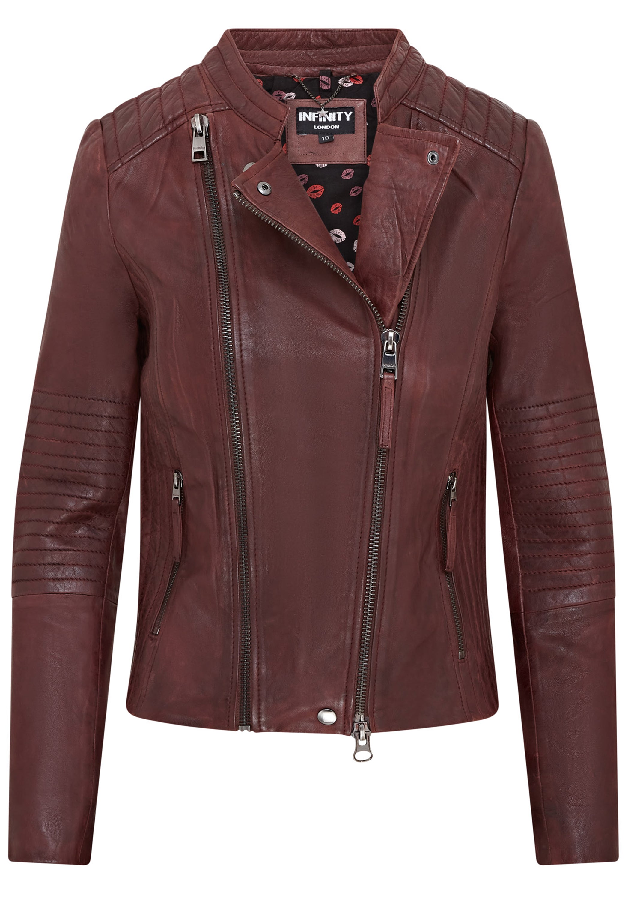 

Женская байкерская кожаная куртка бордового цвета - Дели Infinity Leather, бургундия