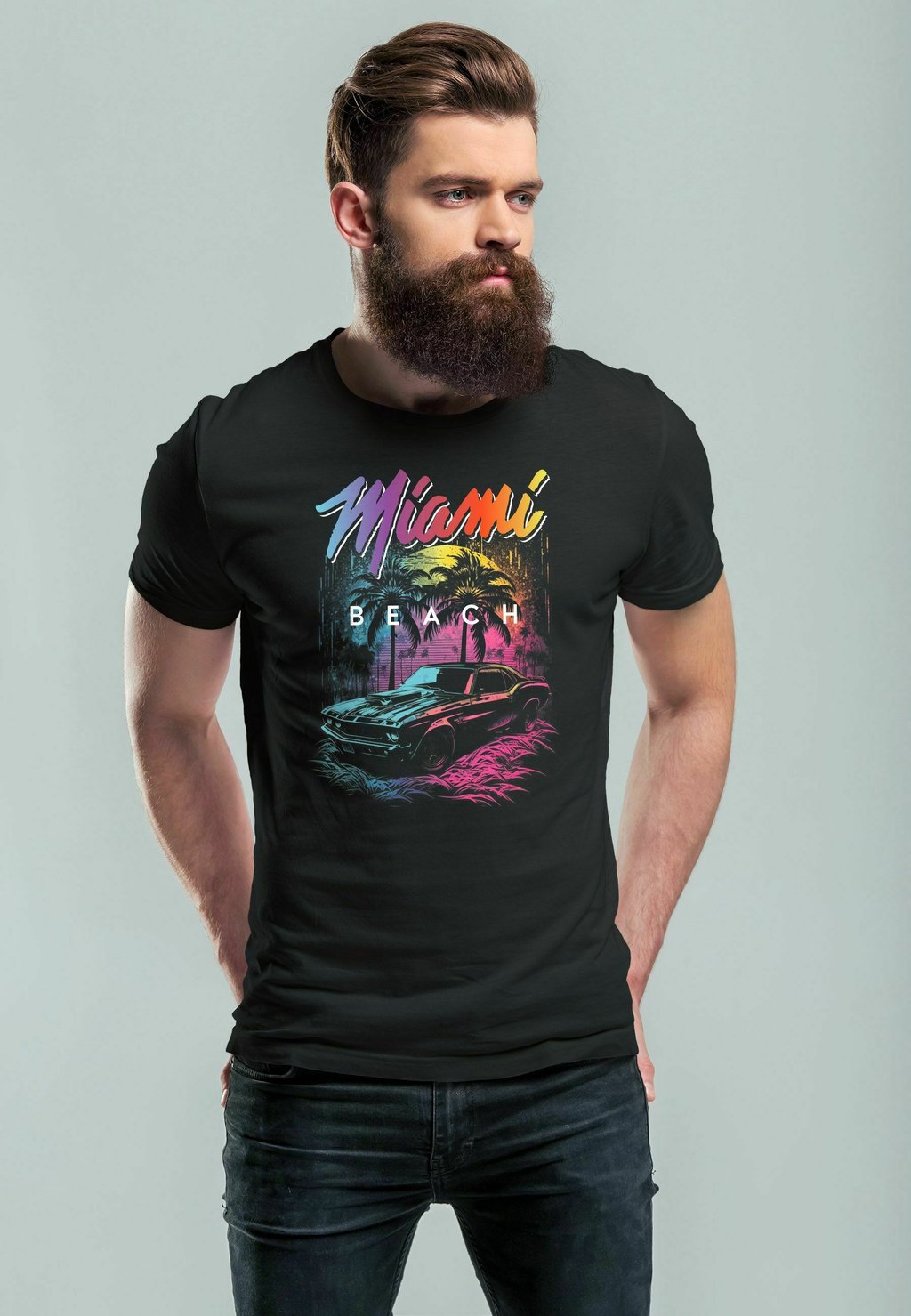 

Футболка с принтом MIAMI USA OLDTIMER CAR PALMEN PRINT FASHION Neverless, цвет schwarz