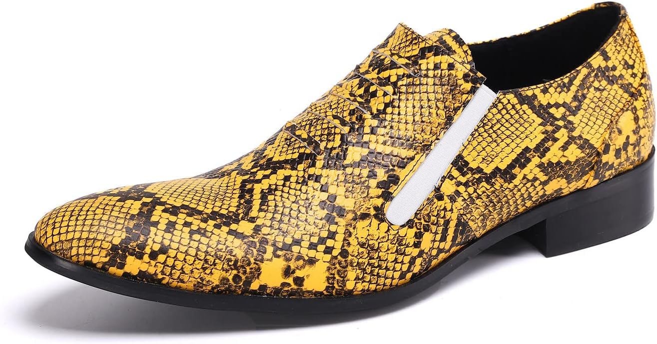 Мужские лоферы Santimon Slip On - деловые и повседневные туфли из кожи с принтом под змею, удобные мокасины для вечеринки, диско, смокинга и свадьбы, Bumblebee — фото 2