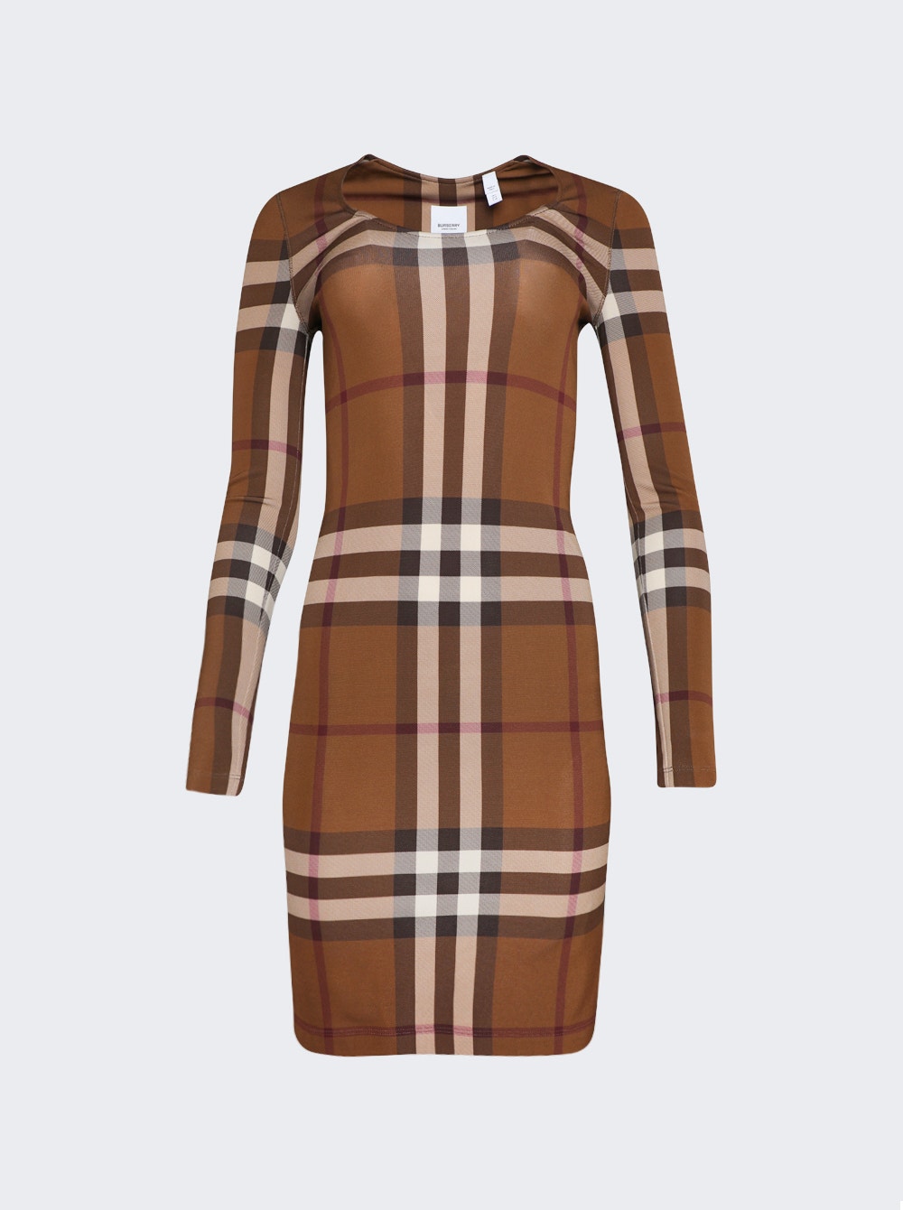 

Платье-стрейч в клетку с длинными рукавами Burberry, цвет dark birch brown