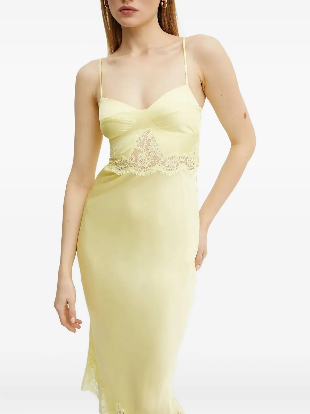 

Атласное платье-комбинация длины миди с кружевом Ermanno Scervino, желтый