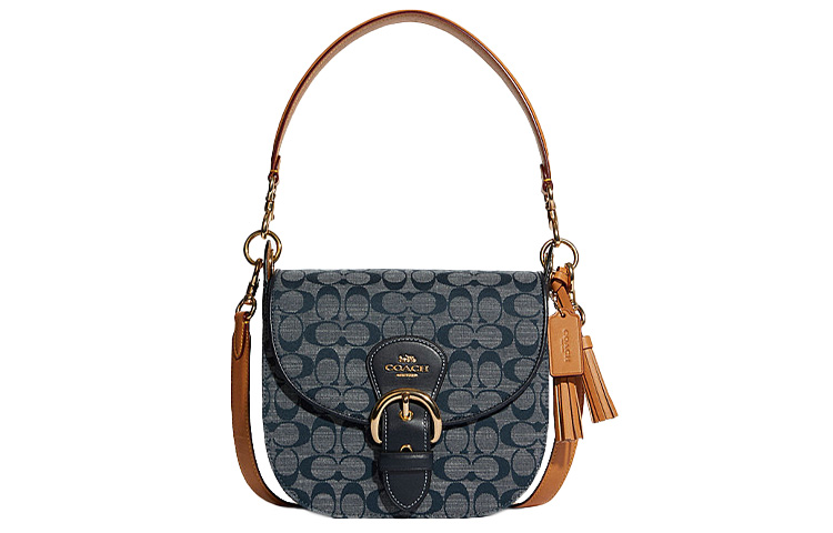 

COACH Кожаная сумка-седло из джинсовой ткани с плечевым ремнем