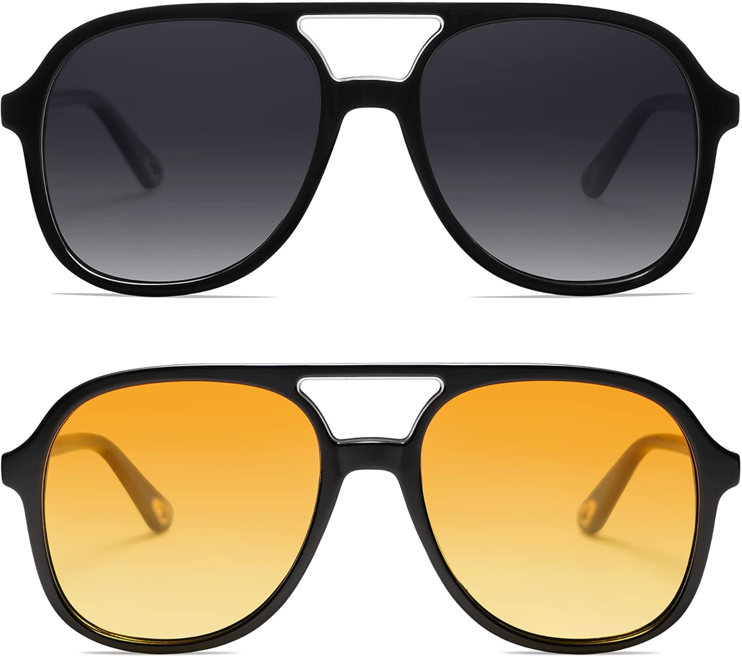 

Ретро поляризованные солнцезащитные очки-авиаторы для женщин и мужчин, винтажные, с двойной перемычкой, квадратной формы, модель AP3606 Appassal, P8 Black/Grey & Black/Orange