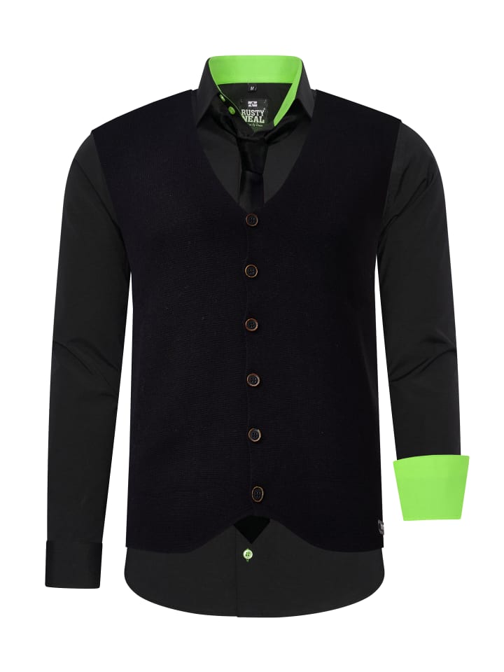 

Комплект из 3 предметов: рубашка с жилетом и галстуком, черный / зеленый Rusty Neal