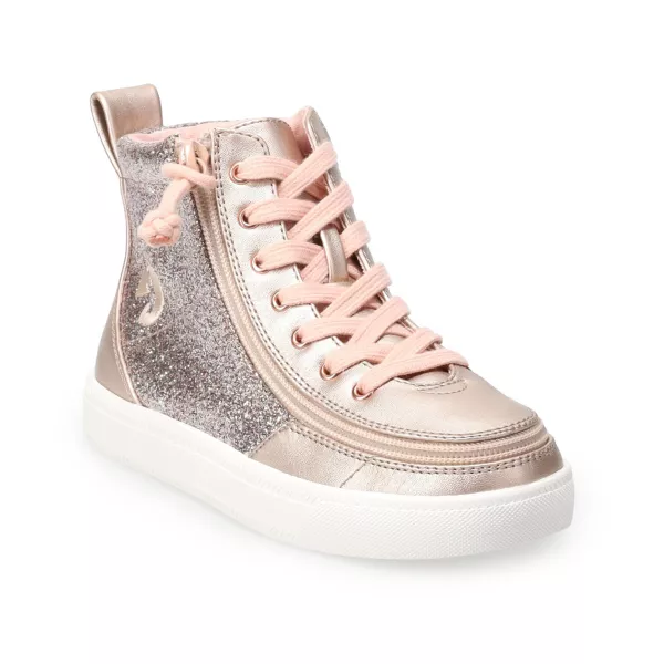 

Детские адаптивные блестящие кроссовки на высокой подошве Billy Footwear, цвет rose gold