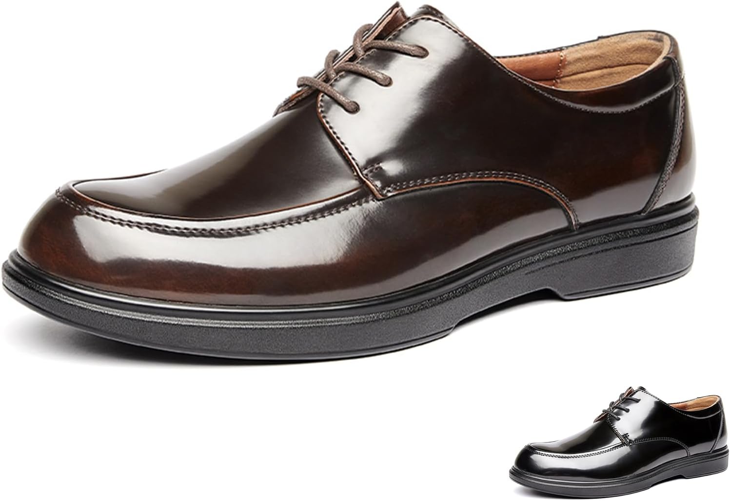 

Мужские яркие туфли-оксфорды из натуральной кожи, модные лакированные туфли с круглым носком на шнуровке, низкие туфли-дерби, повседневные, деловые, офисные, свадебные, вечерние туфли Oxneuhg, коричневый