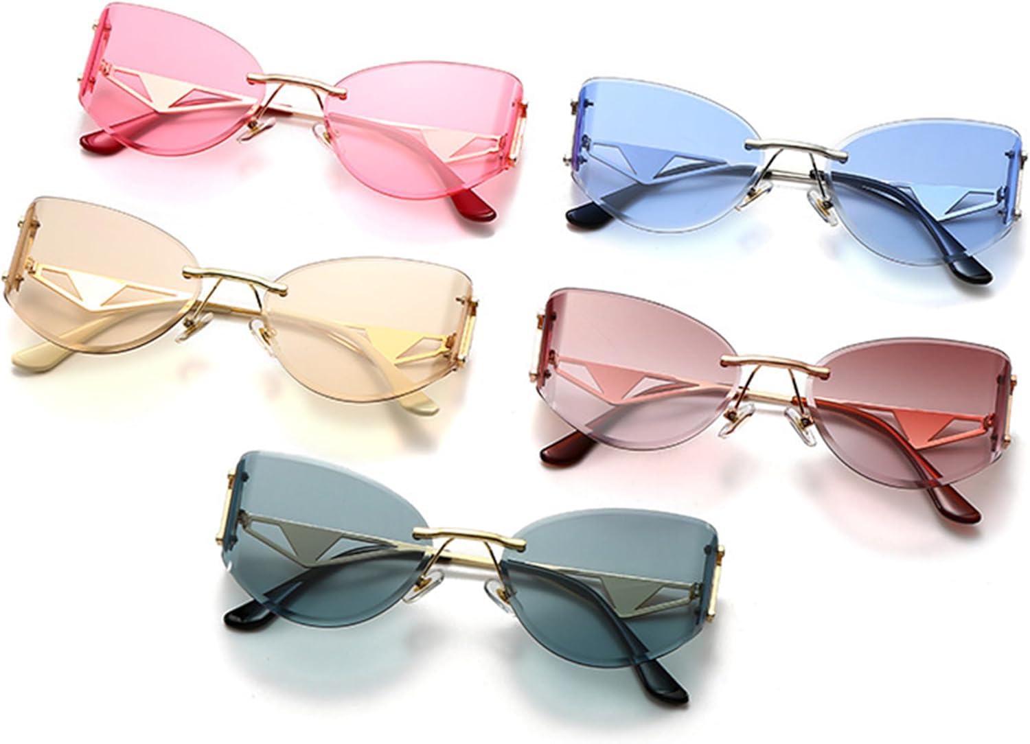 

bullabulling Модные солнцезащитные очки без оправы "кошачий глаз" для женщин, ретро, ​​маленькие, узкие, с градиентным переходом цвета, защита от ультрафиолета UV400, Pink