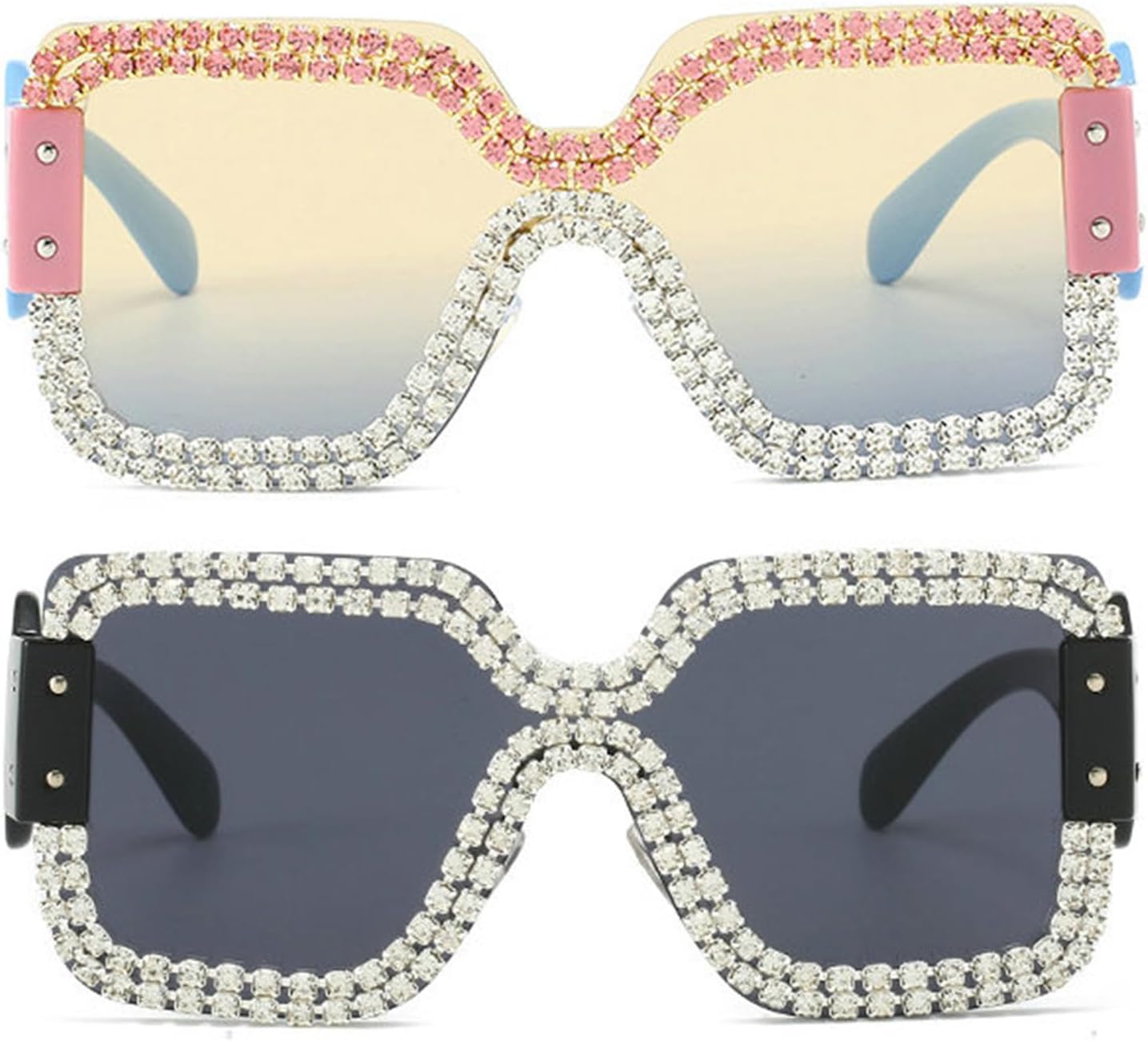 

Солнцезащитные очки Willochra без оправы для женщин, винтажные, квадратные, розовые, с кристаллами и стразами, сверкающие, украшенные драгоценными камнями, для костюмированной вечеринки, 2pcs-black White&pink