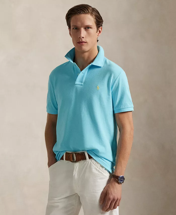 

Мужская хлопковая поло с сетчатой вставкой Custom Slim Fit Polo Ralph Lauren, синий