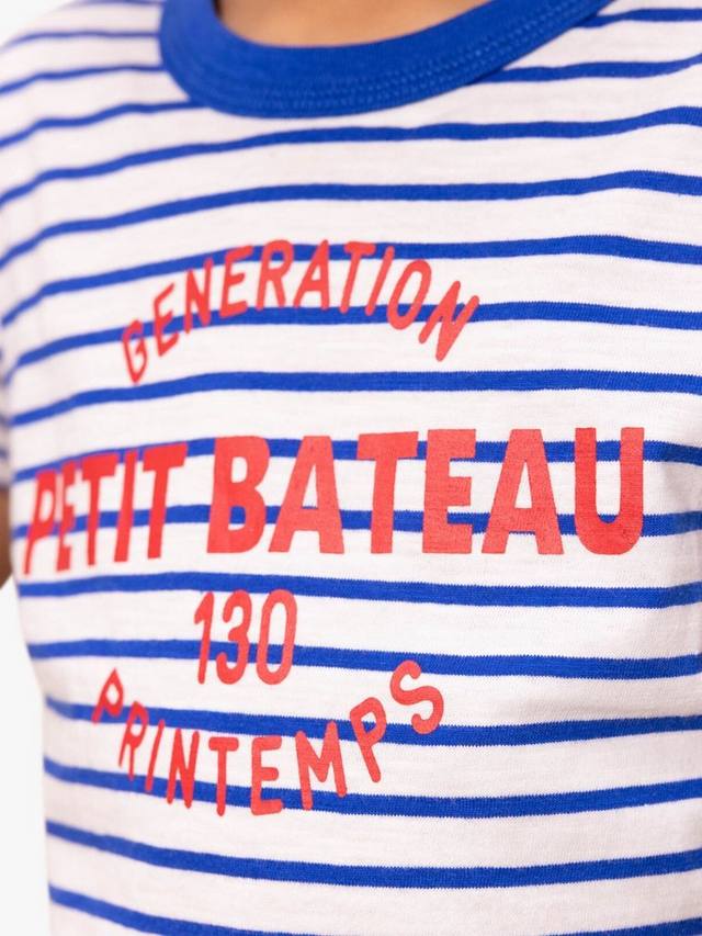 Детская футболка с логотипом и полосками Petit Bateau, Marshmallow/Perse — фото 3