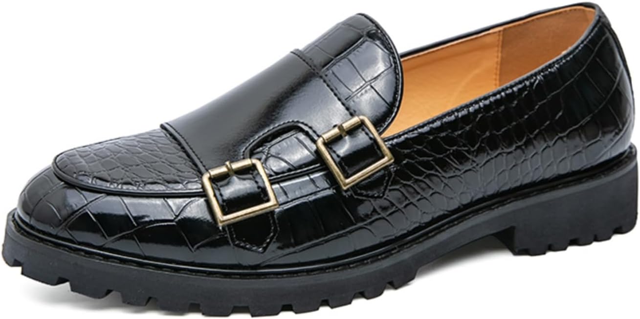 

Мужские лоферы с пряжкой под крокодила, тисненные - стильная официальная обувь, идеальная для вечерних мероприятий, деловых встреч и модных прогулок Kpdwfms, черный