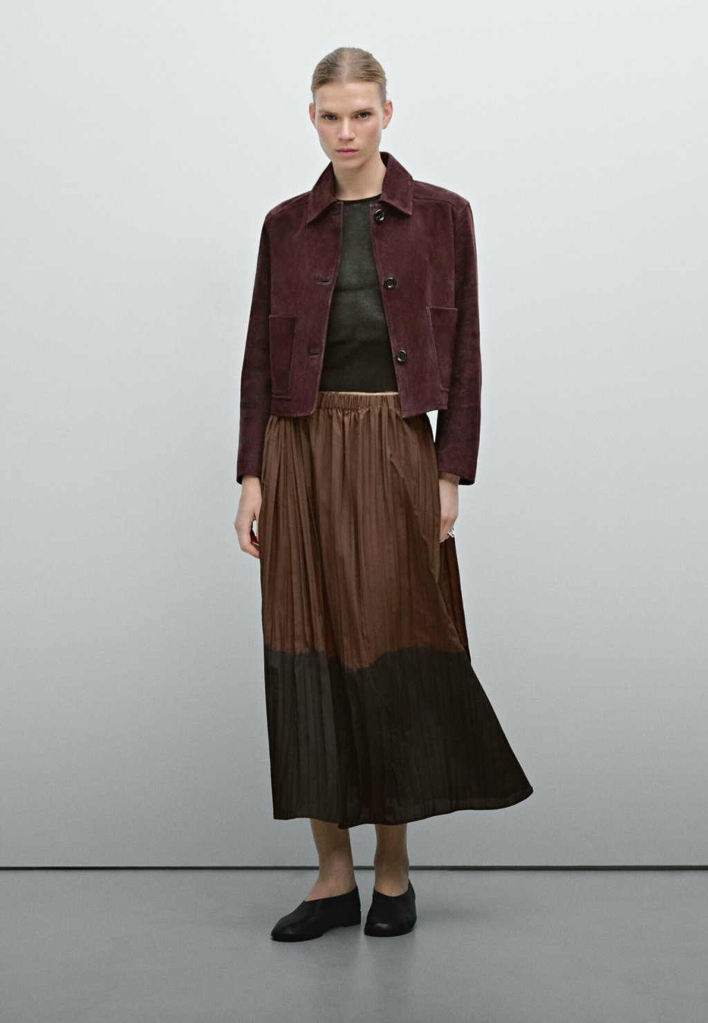 

Юбка плиссированная FLUID Massimo Dutti, винно-красный