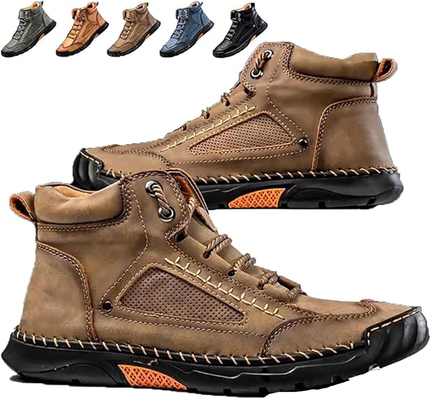 

Мужские сапоги KGKLKAX Sawbehind с поддержкой свода стопы, удобные мужские кожаные сапоги ручной работы - водонепроницаемые, с просторным носком, хаки