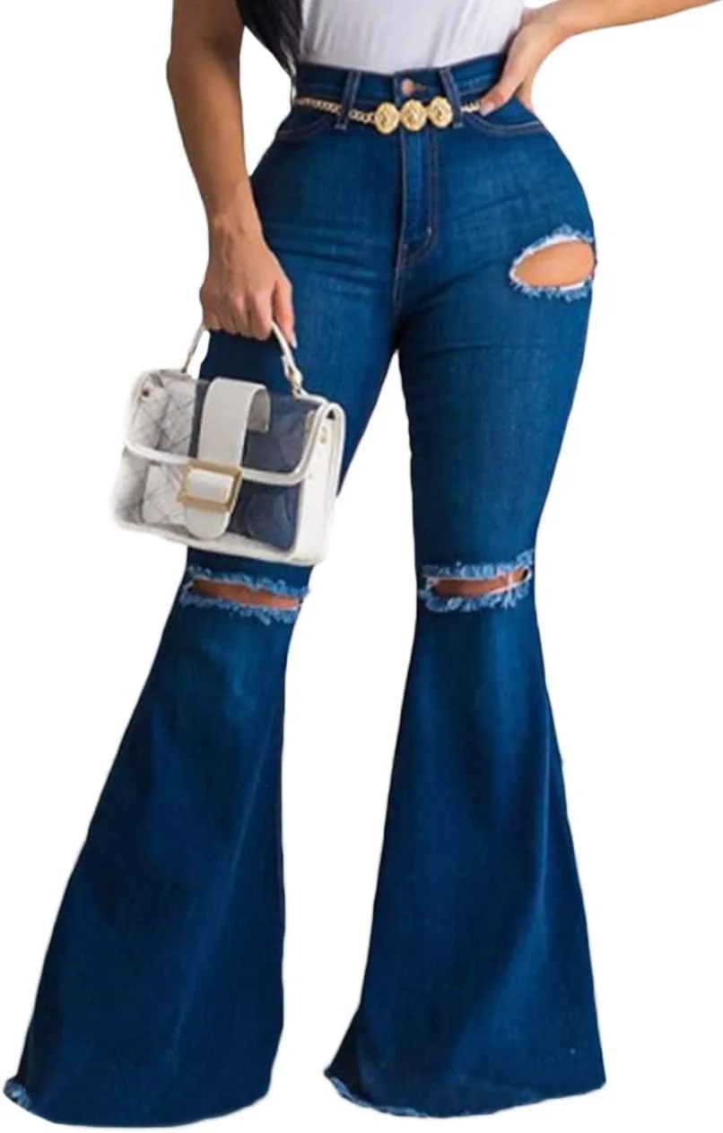 

Женские джинсы Bell Bottom High Waisted с потертостями ECDAHICC