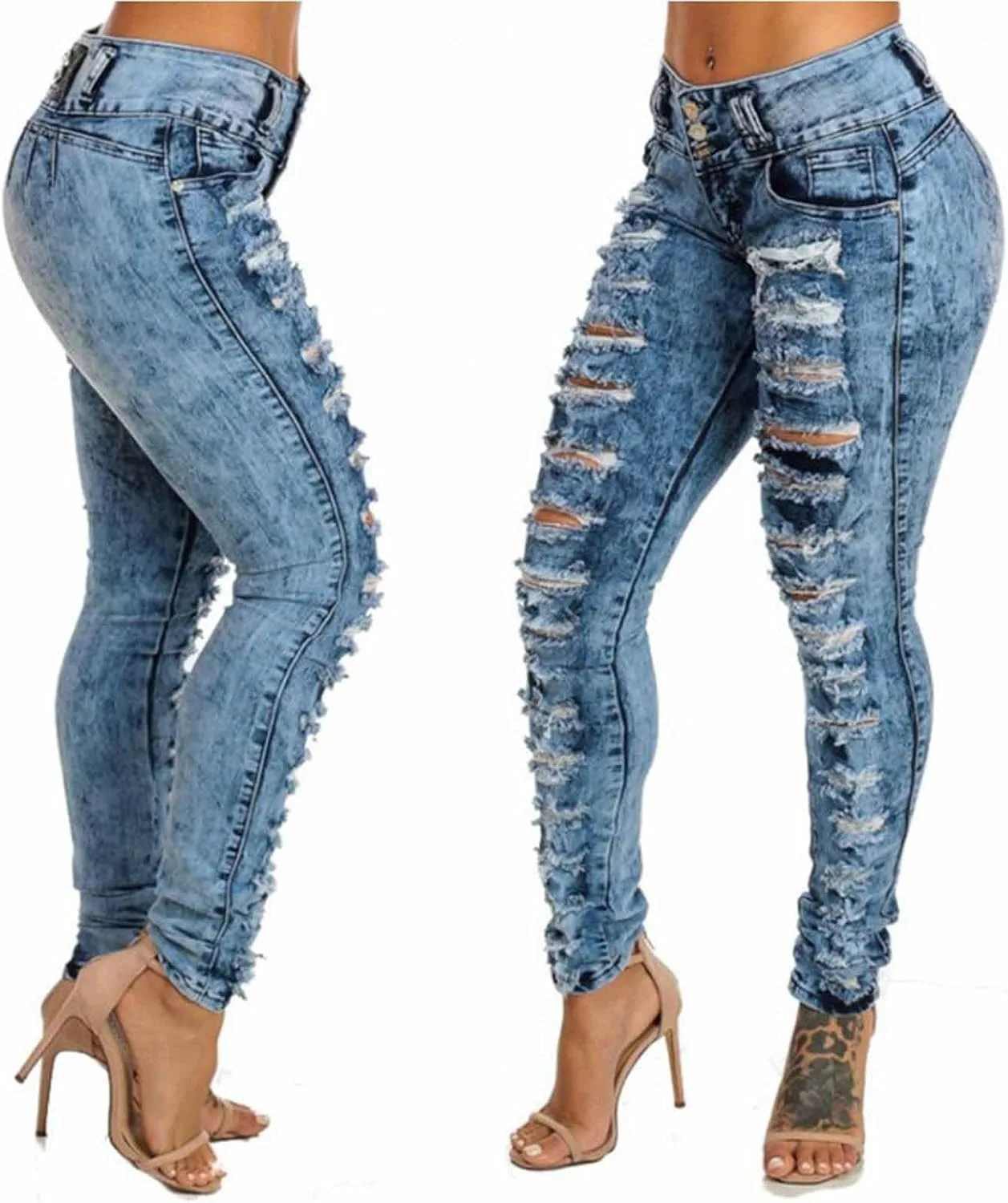 Женские рваные скинни джинсы high waisted stretchy slim fit — фото 2