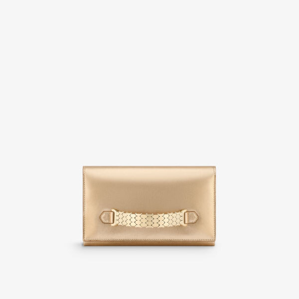 

Маленький клатч Serpenti из металлизированной кожи Bvlgari, желтый