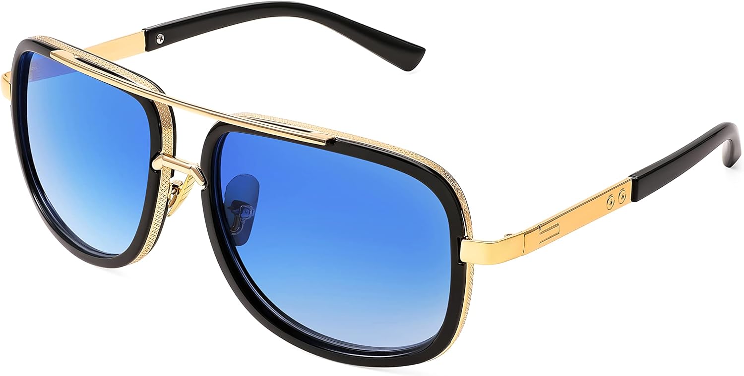 

FEISEDY Ретро-модные солнцезащитные очки-авиаторы для женщин и мужчин, классические винтажные квадратные солнцезащитные очки в стиле 70-х, большие металлические линзы, B2321, 005 Gold Frame/Gradient Blue Lens