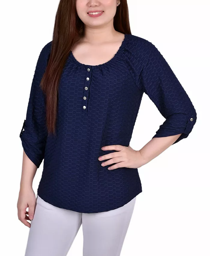 

Женская блузка с коротким рукавом Honeycomb в стиле хенли (размер Petite) NY Collection, синий