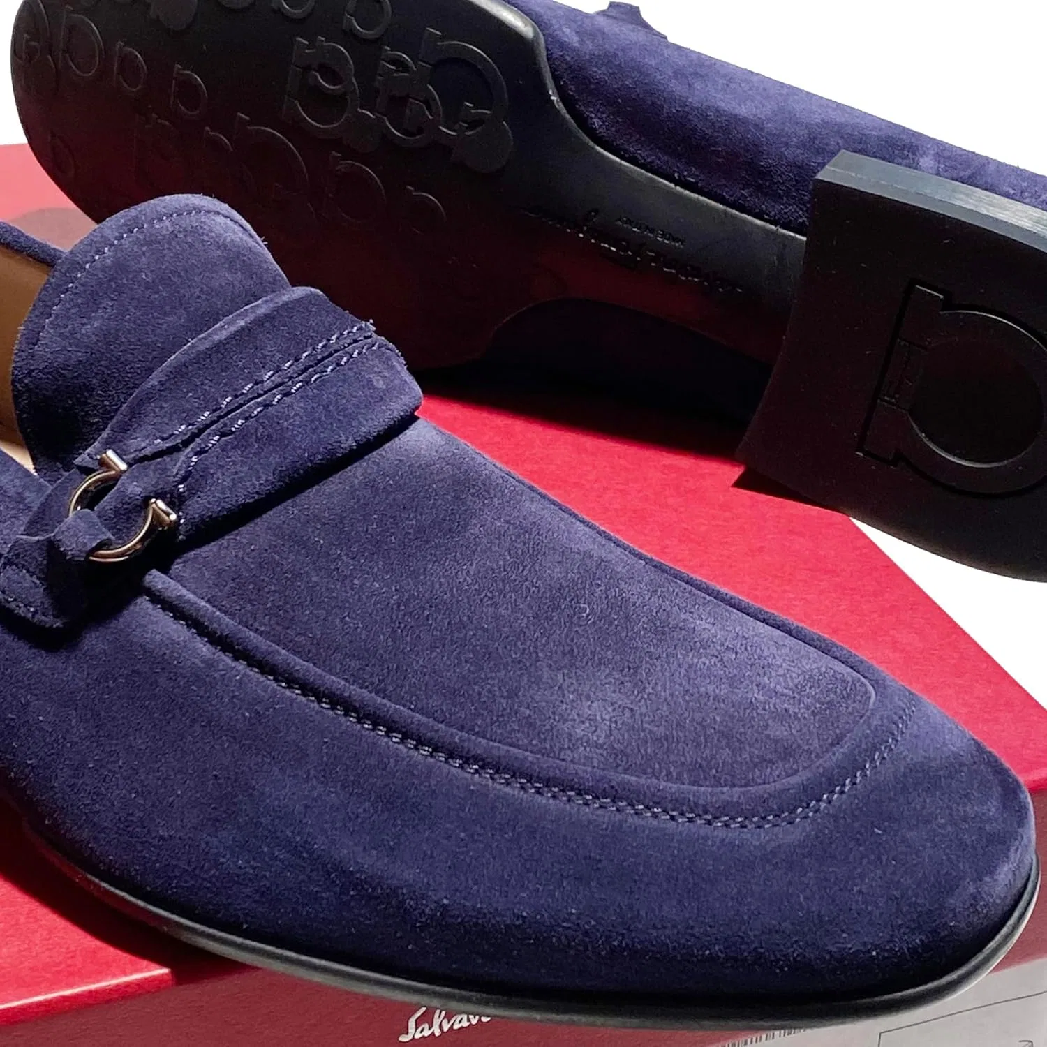 Лоферы из замши Salvatore Ferragamo, синие — фото 2