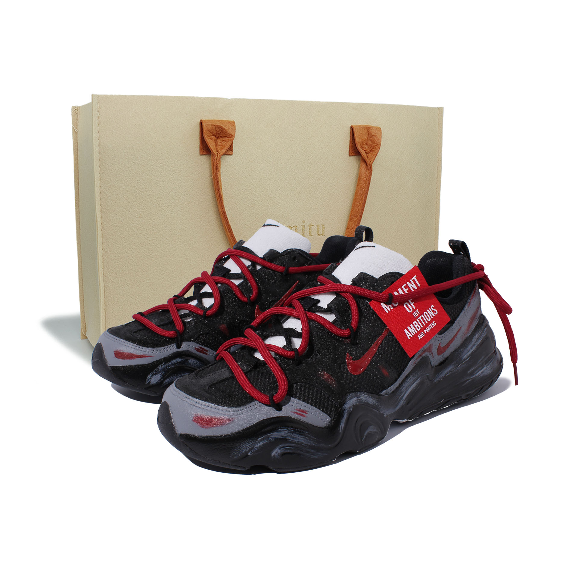 

Nike Tech Hera Dark Flame Suede Abrasion Resistant Low Top Casual Shoes Unisex Black Red