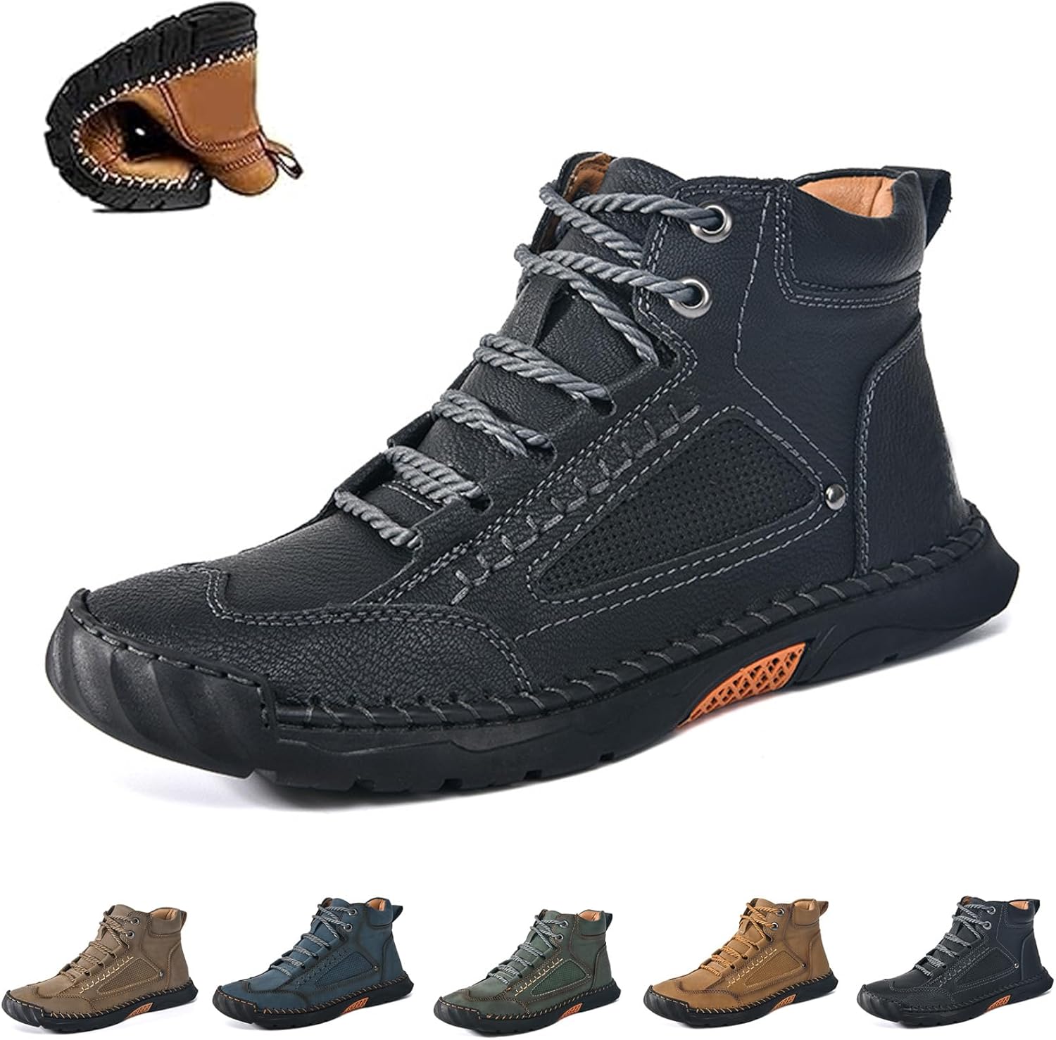 

Мужские ортопедические туфли, удобные ручной работы кожаные ботинки, повседневные высокие челси слипоны Ghtrhsb, черный