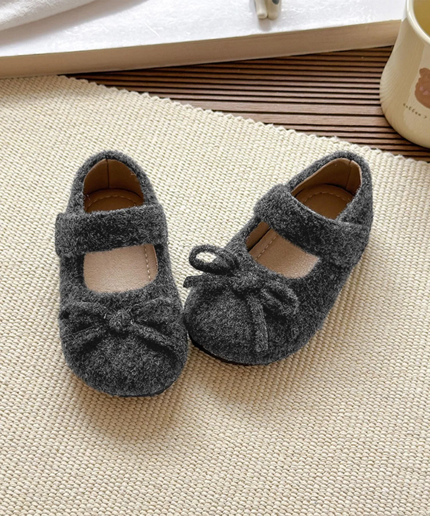 Детские туфли с ремешками, похожими на шерсть Aimoha Kids, Dark Gray — фото 2