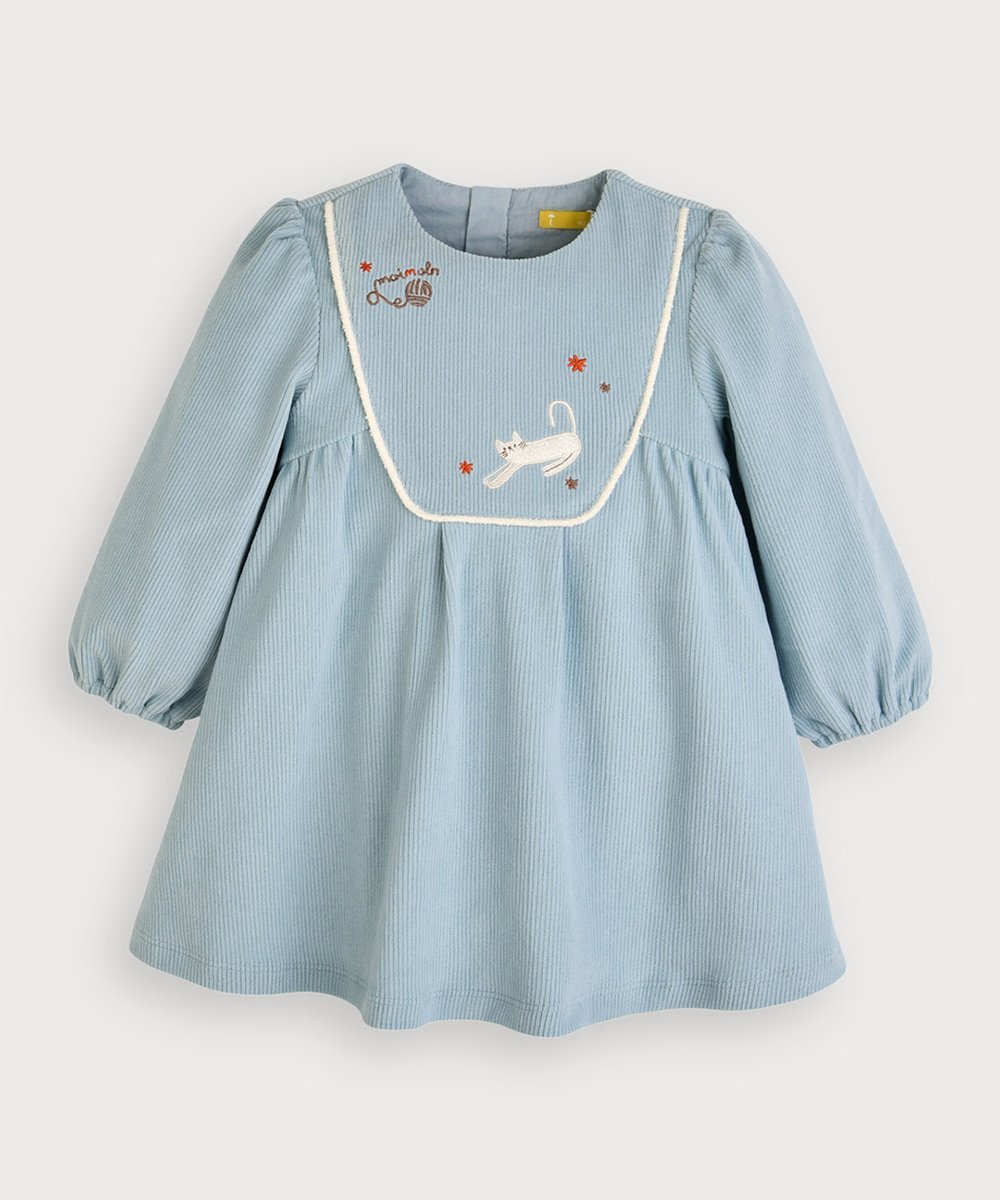 Платье с длинными рукавами из велюра с кошачьей текстурой Moimoln, Light blue — фото 2