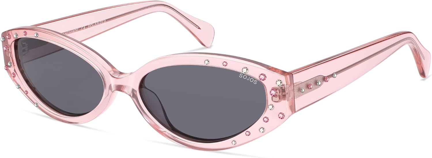 

Солнцезащитные очки SOJOS Acetate Polarized Retro для женщин, овальная форма «кошачий глаз», винтажные узкие солнцезащитные очки SJ3131, с мерцающим эффектом, Pink/Grey