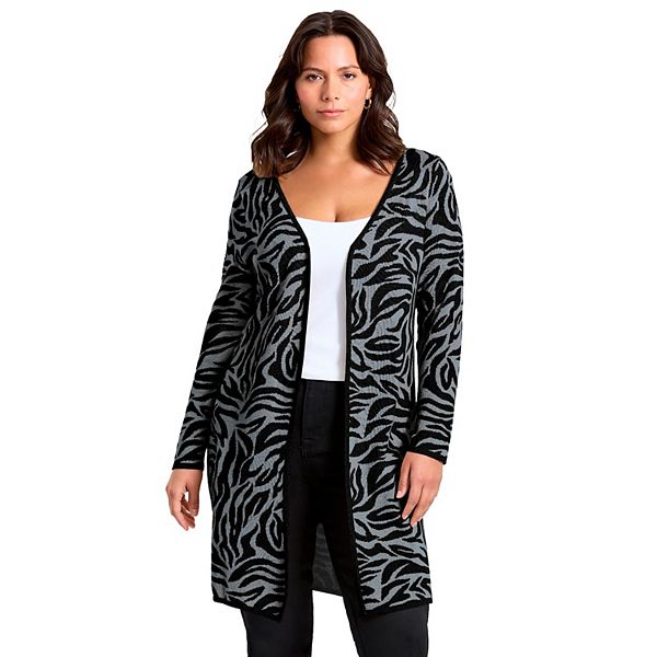 

Женский кардиган с запахом plus size Avenue, Grey Abstract Zebra