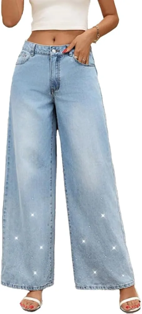 

Джинсы Baggy Straight Leg для женщин с пайетками Xadsfeel