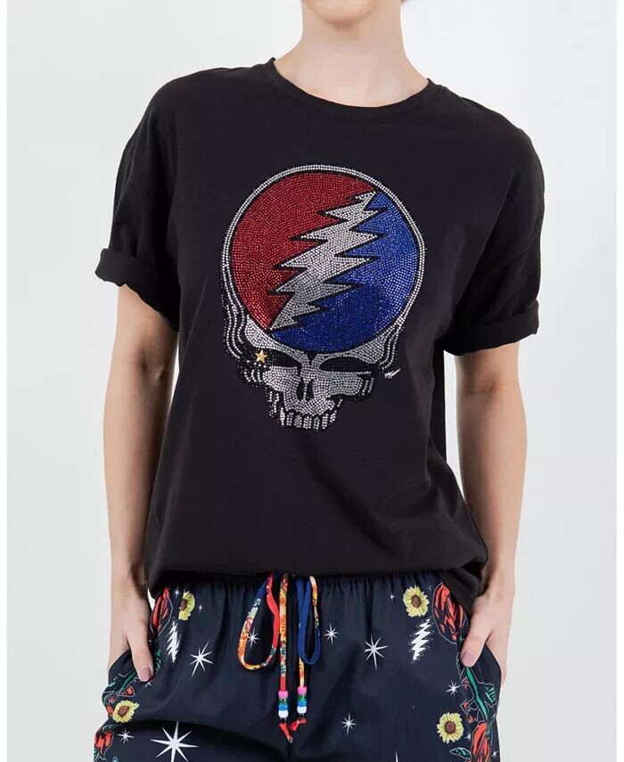 

Футболка Grateful Dead Rhinestone Stealie Relaxed Meghan Fabulous, черный