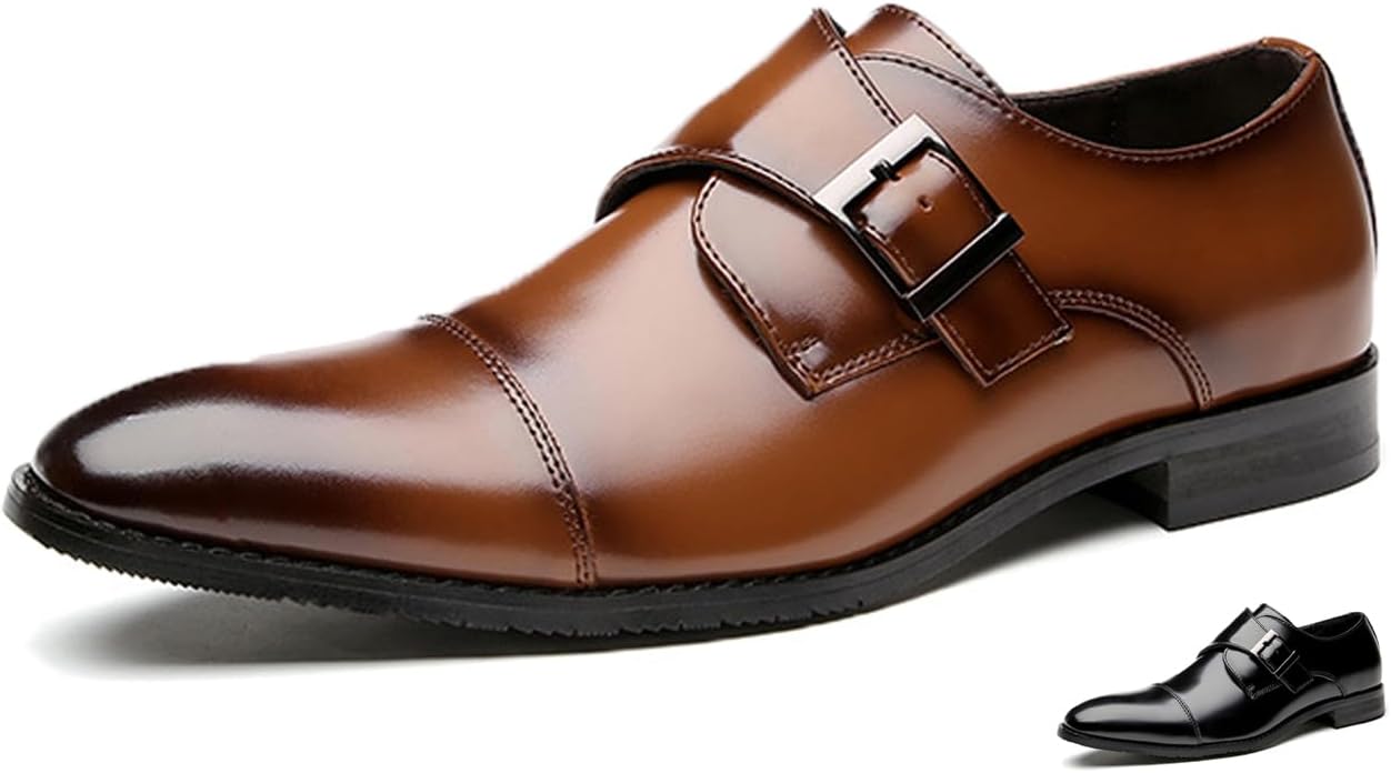

Мужские оксфорды с пряжкой Monk Strap, классические туфли Derby с закрытым носком, кожаные деловые туфли, дышащие свадебные туфли Aivyfaja, коричневый