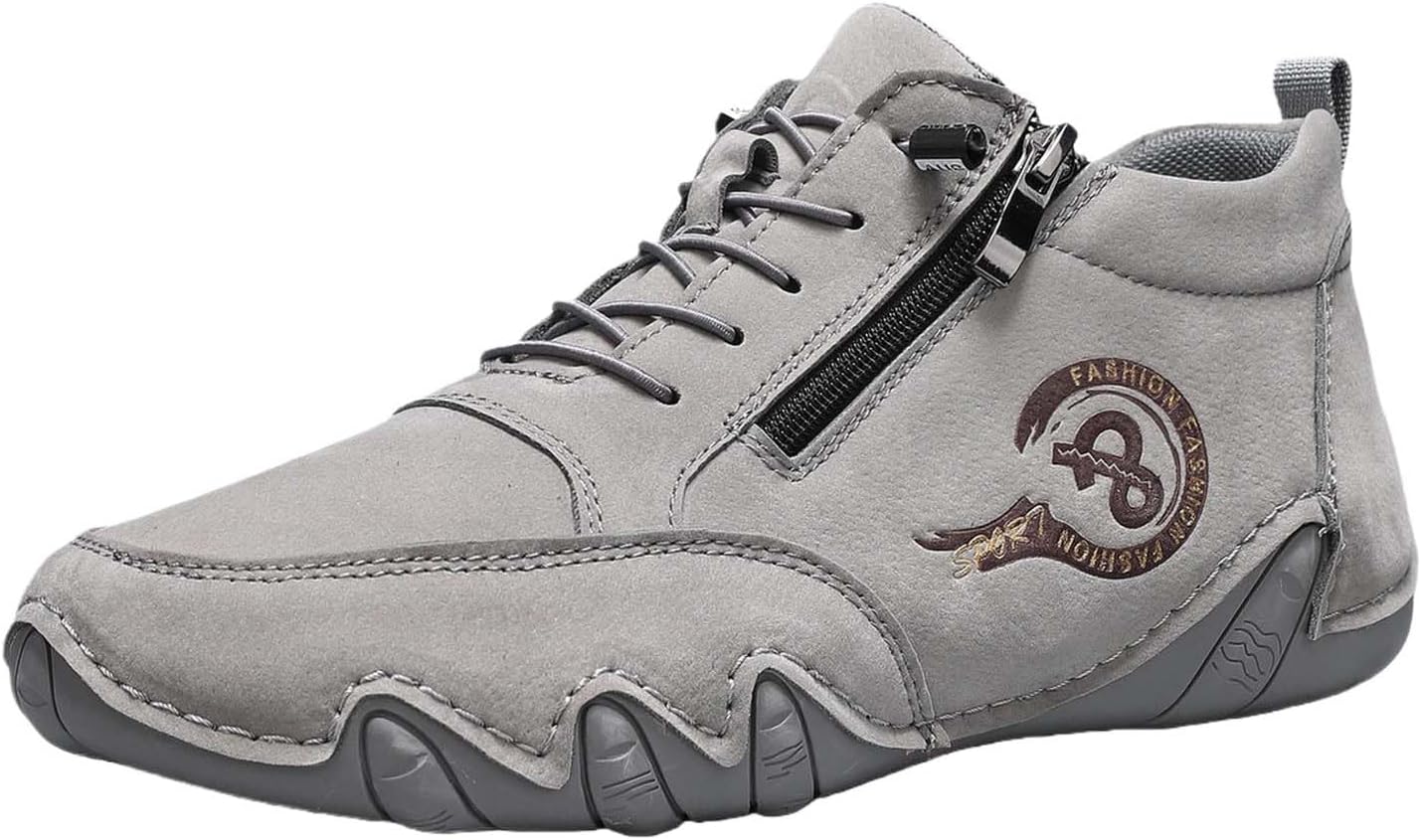 

Мужские кожаные ботинки чукка, ручная работа, легкие, для ходьбы, модные с боковой молнией, на платформе, повседневные, для вождения, противоскользящие, удобные высокие кроссовки для походов Lghlmcl, серый