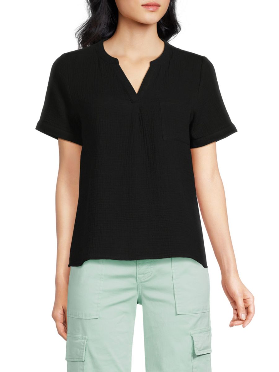 

Текстурированная блузка с разрезом на горловине Saks Fifth Avenue, черный